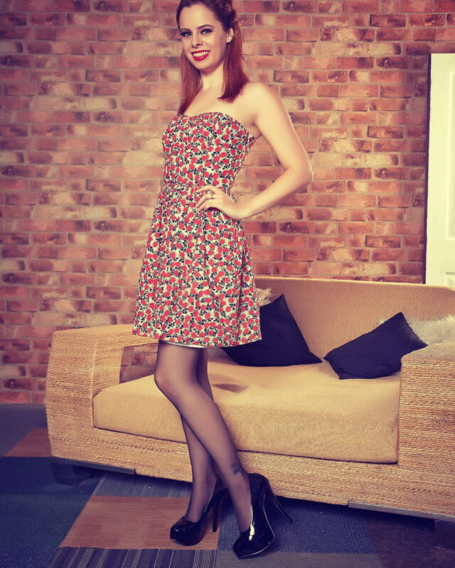 Tiffany Naylor Strips Out of Her Floral Dress to Stockings and Nothing Else